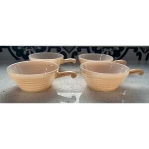 Vintage Fire King Peach Luster Beehive Ovenware Soup Bowl With Handle Set of 4